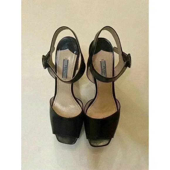 Prada Platform Sandals Wicker Black Patent Leather High Heels Pumps EU 40 US 10 - Picture 8 of 16